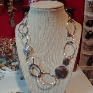 Silver Pailette & Organic Link Necklace